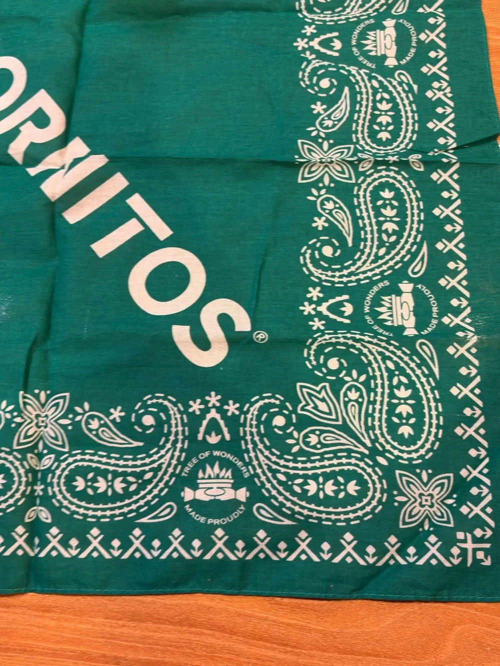 Never Use Square Green Color Bandana-Hornitos 21”x21” -100% Cotton